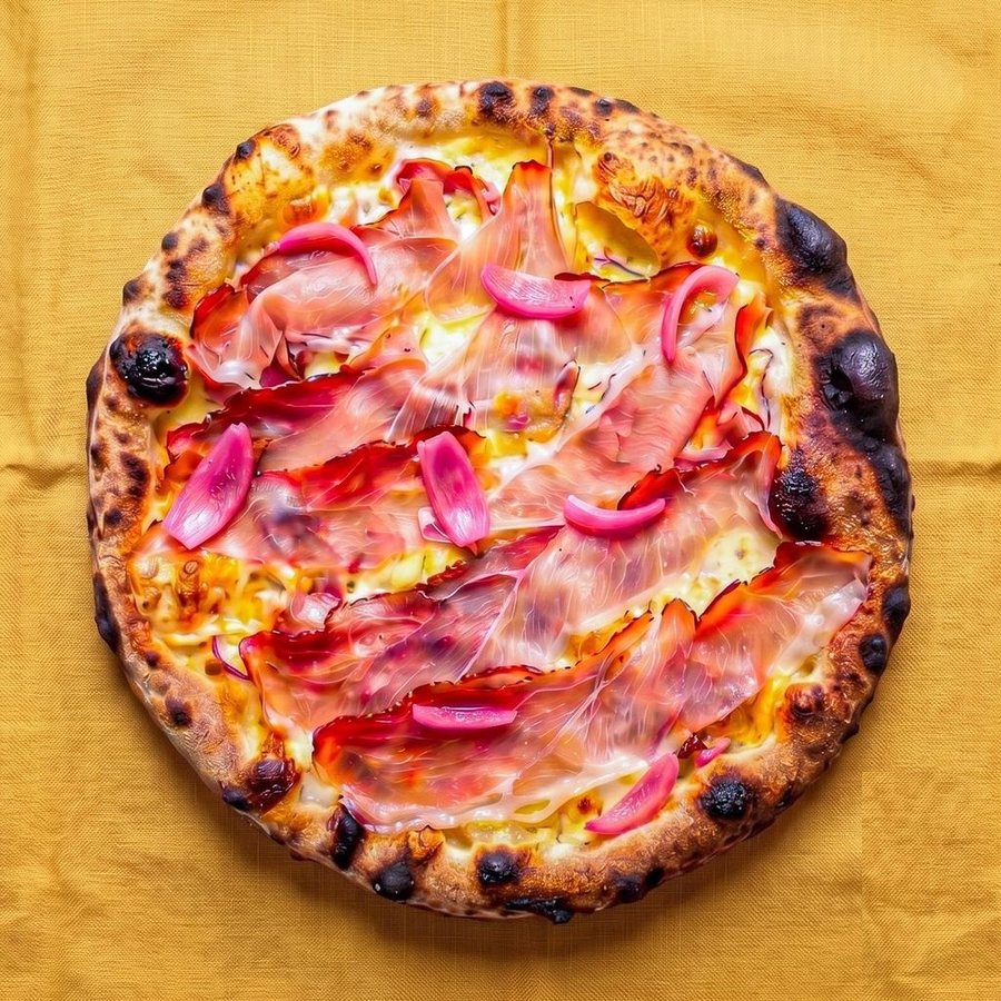 Photo d’origine de la pizza jambon et oignons roses